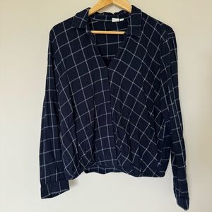 Gap | Windowpane Plaid Faux Wrap Top | Size L
